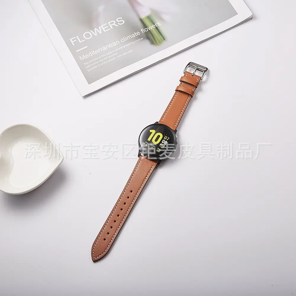 سوار ساعة من جلد طبيعي مزدوج الوجه لهواوي ⁨GT1/2⁩ وسامسونج ⁨Galaxy Watch4/5/6⁩ - صورة 1