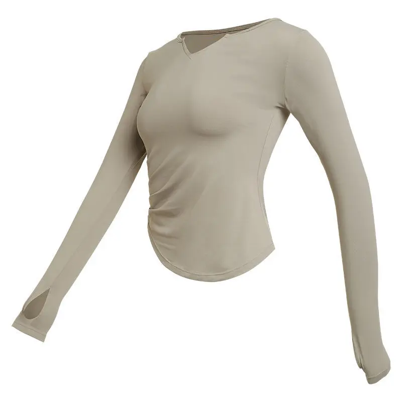 تيشيرت يوغا بياقة V لخريف وشتاء - صورة 1