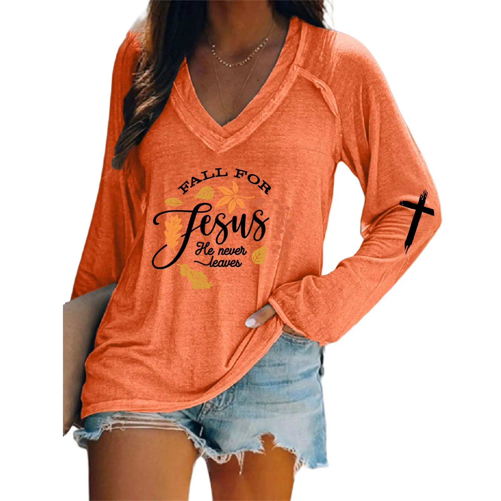 بلوزة خريفية محبوكة بياقة V - صورة 5
